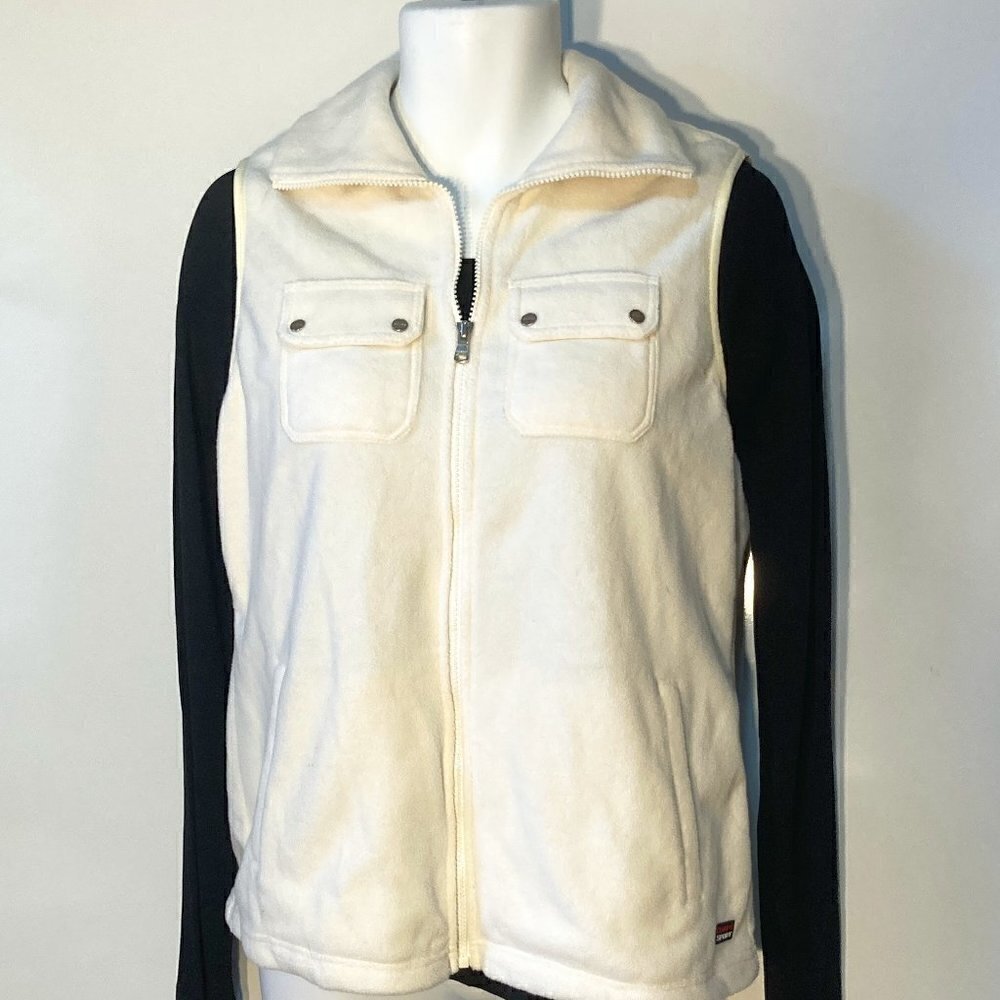 Chaps Sport SZ L Ivory Zip Front Outerwear Vest Poly Fleece warm comfy